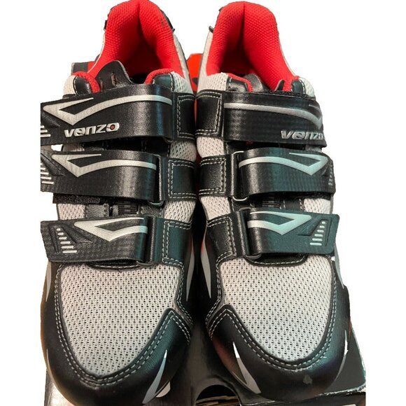 Venzo Mens Cycling Shoes Size EU 42 US 8 Black & Red Road Bike SPD Cleats Compat - Picture 1 of 14